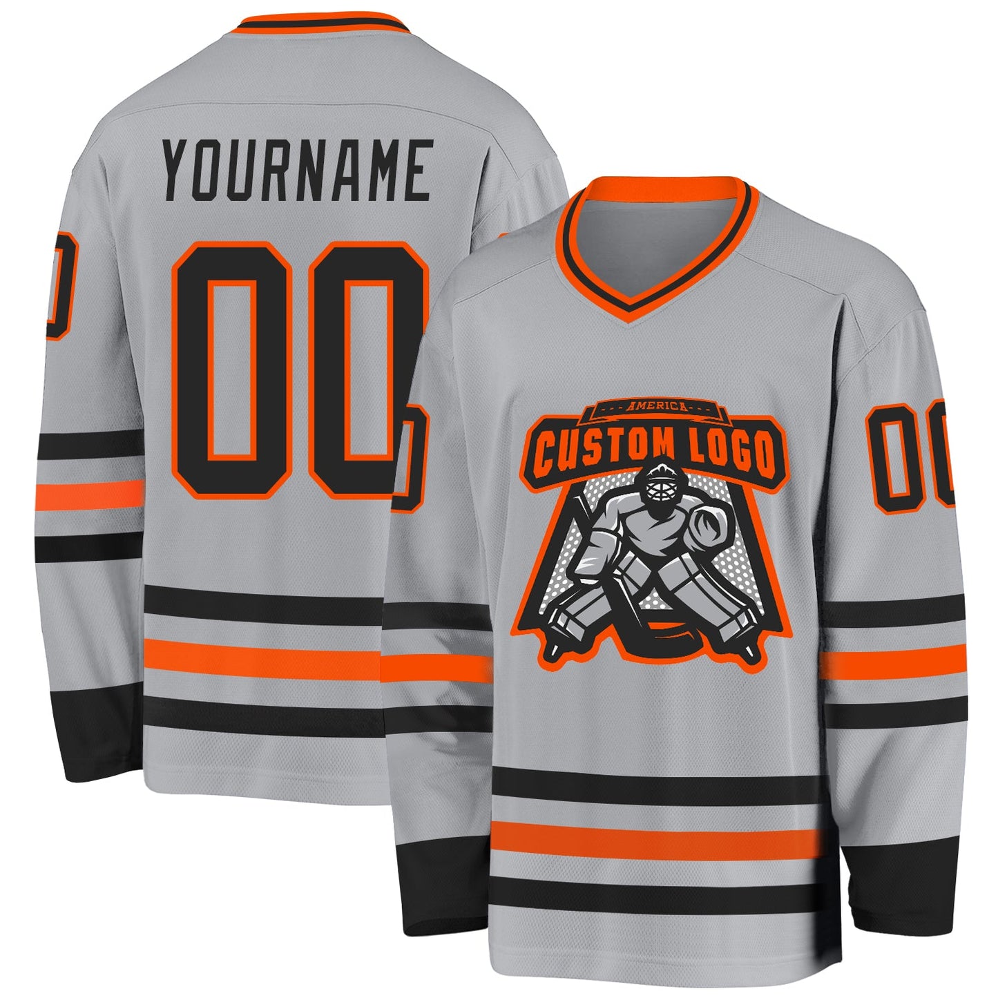 Custom Gray Black-Orange Hockey Jersey view 2