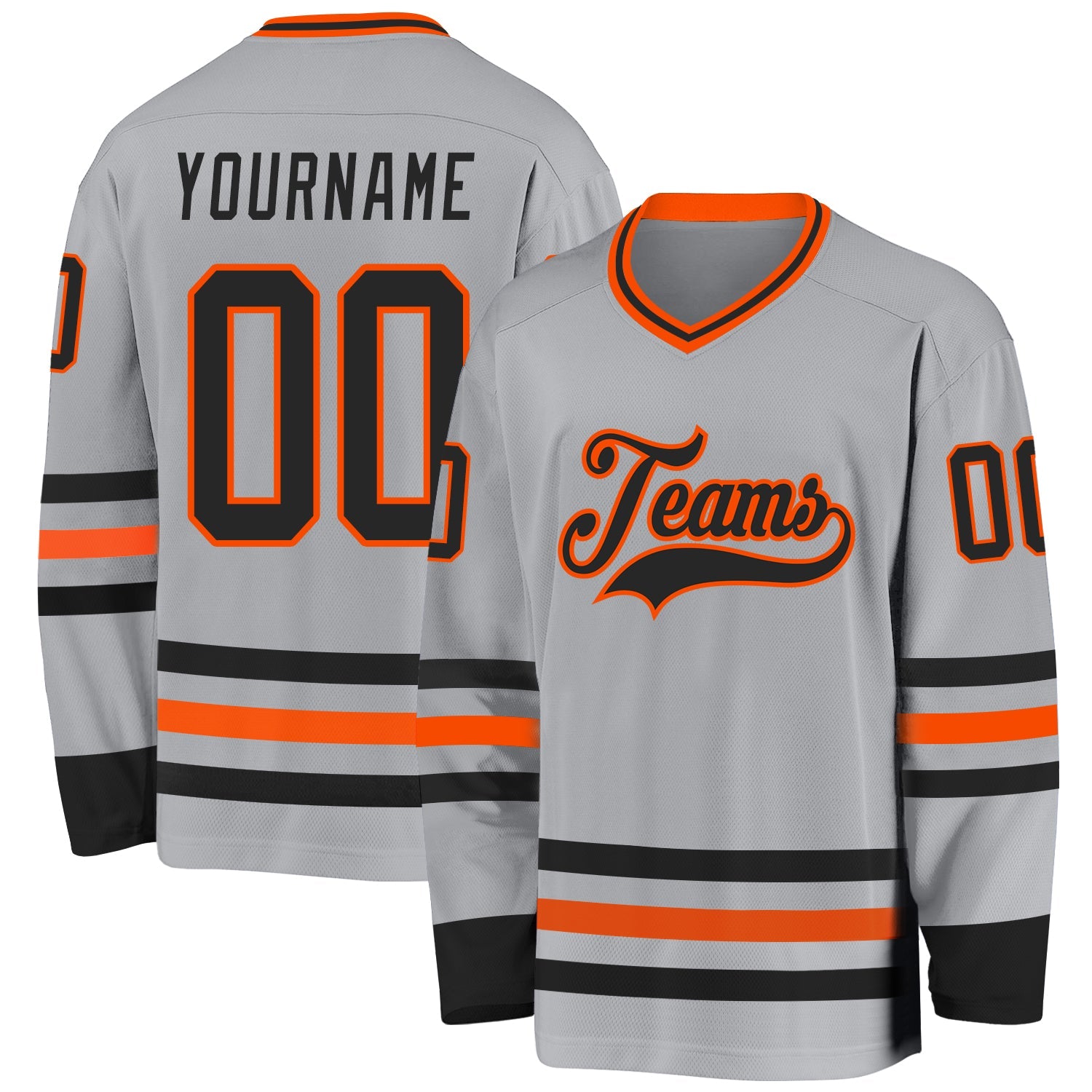 Custom Gray Black-Orange Hockey Jersey - Main View