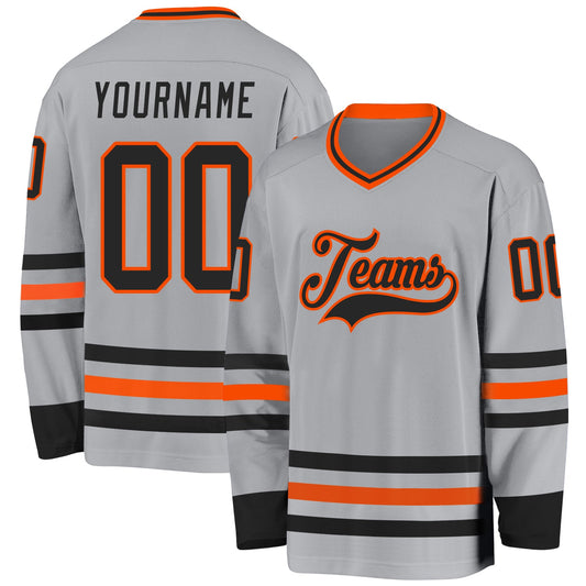 Custom Gray Black-Orange Hockey Jersey - Main View
