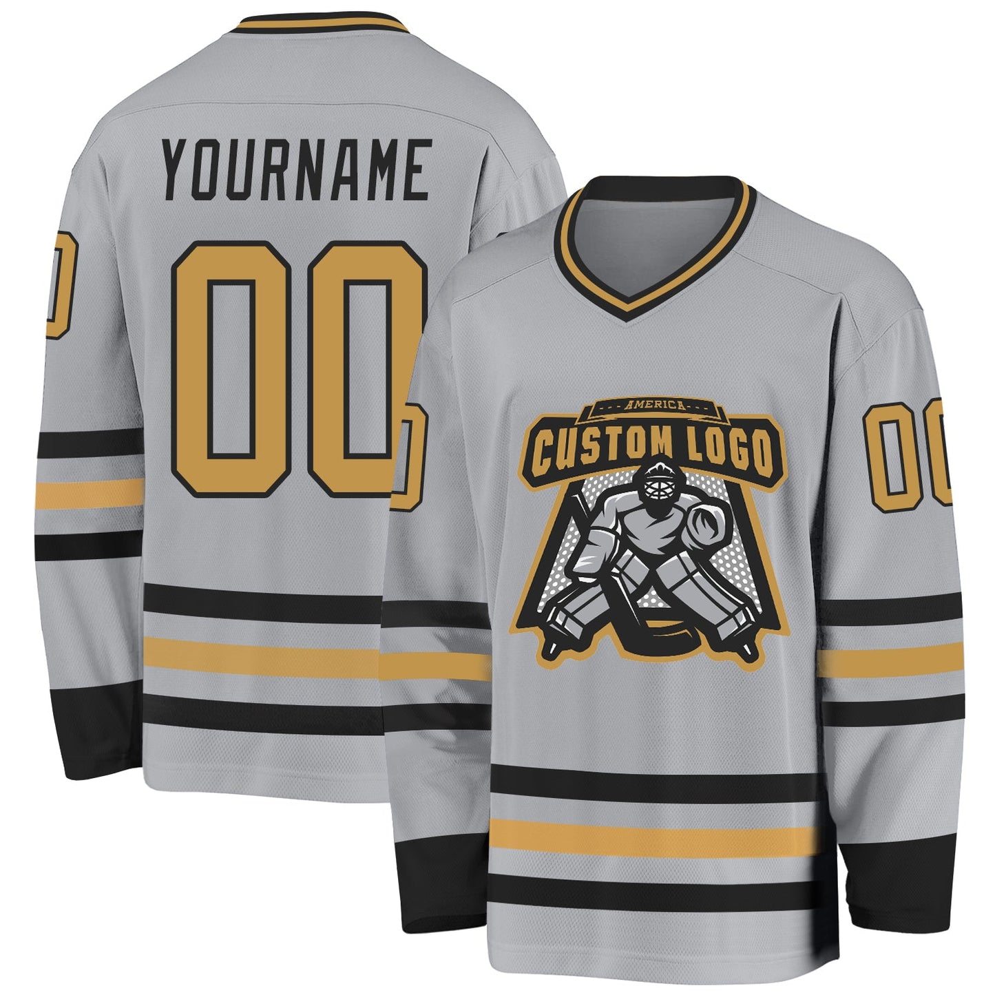 Custom Gray Old Gold-Black Hockey Jersey view 2