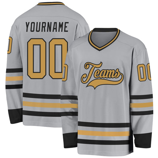 Custom Gray Old Gold-Black Hockey Jersey - Main View