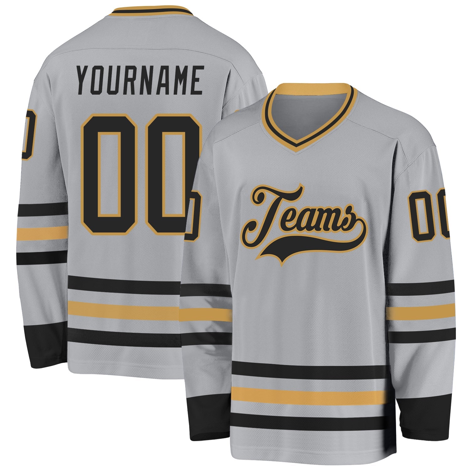Custom Gray Black-Old Gold Hockey Jersey - Main View