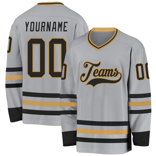 Custom Gray Black-Old Gold Hockey Jersey - Main View