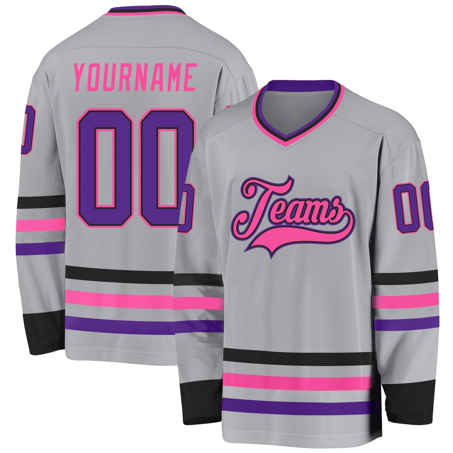 Custom Gray Purple Black-Pink Hockey Jersey - Main View