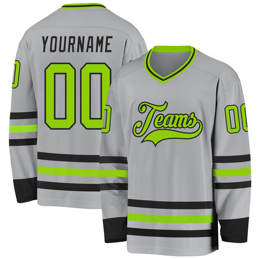 Custom Gray Neon Green-Black Hockey Jersey - Main View