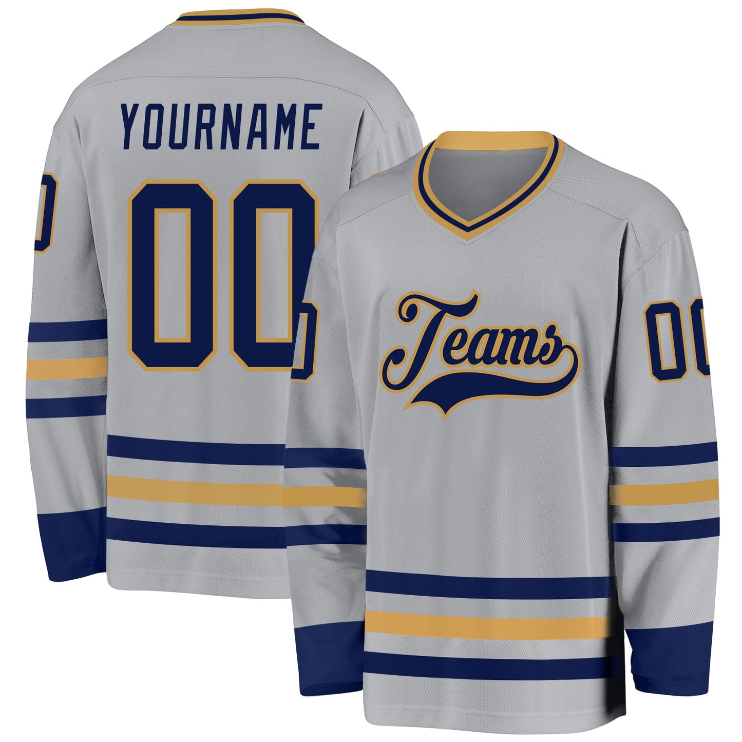 Custom Gray Navy-Old Gold Hockey Jersey - Main View