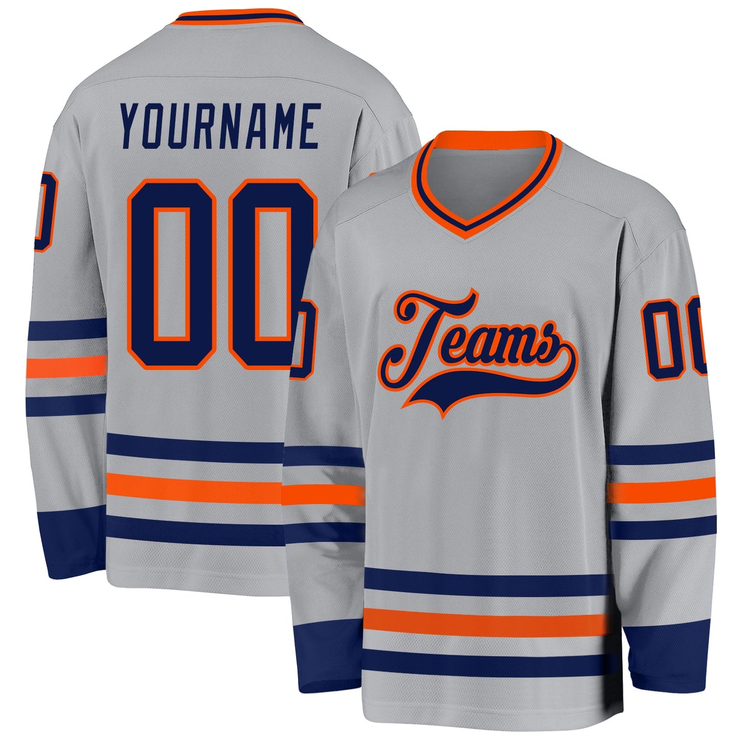 Custom Gray Navy-Orange Hockey Jersey - Main View
