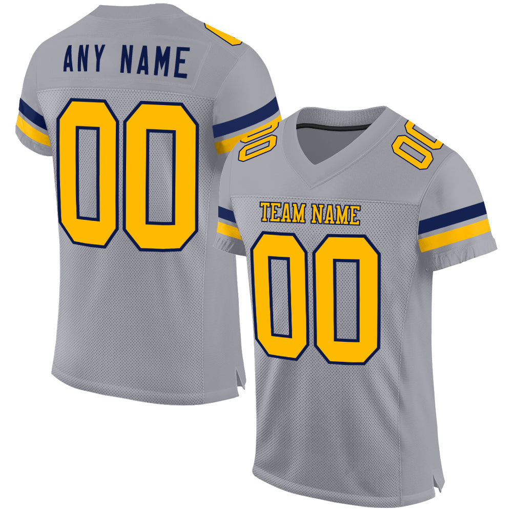 Custom Gray Gold-White Mesh Authentic Football Jersey - Main View