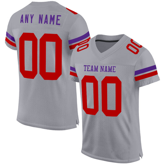 Custom Gray Red-Purple Mesh Authentic Football Jersey - Main View