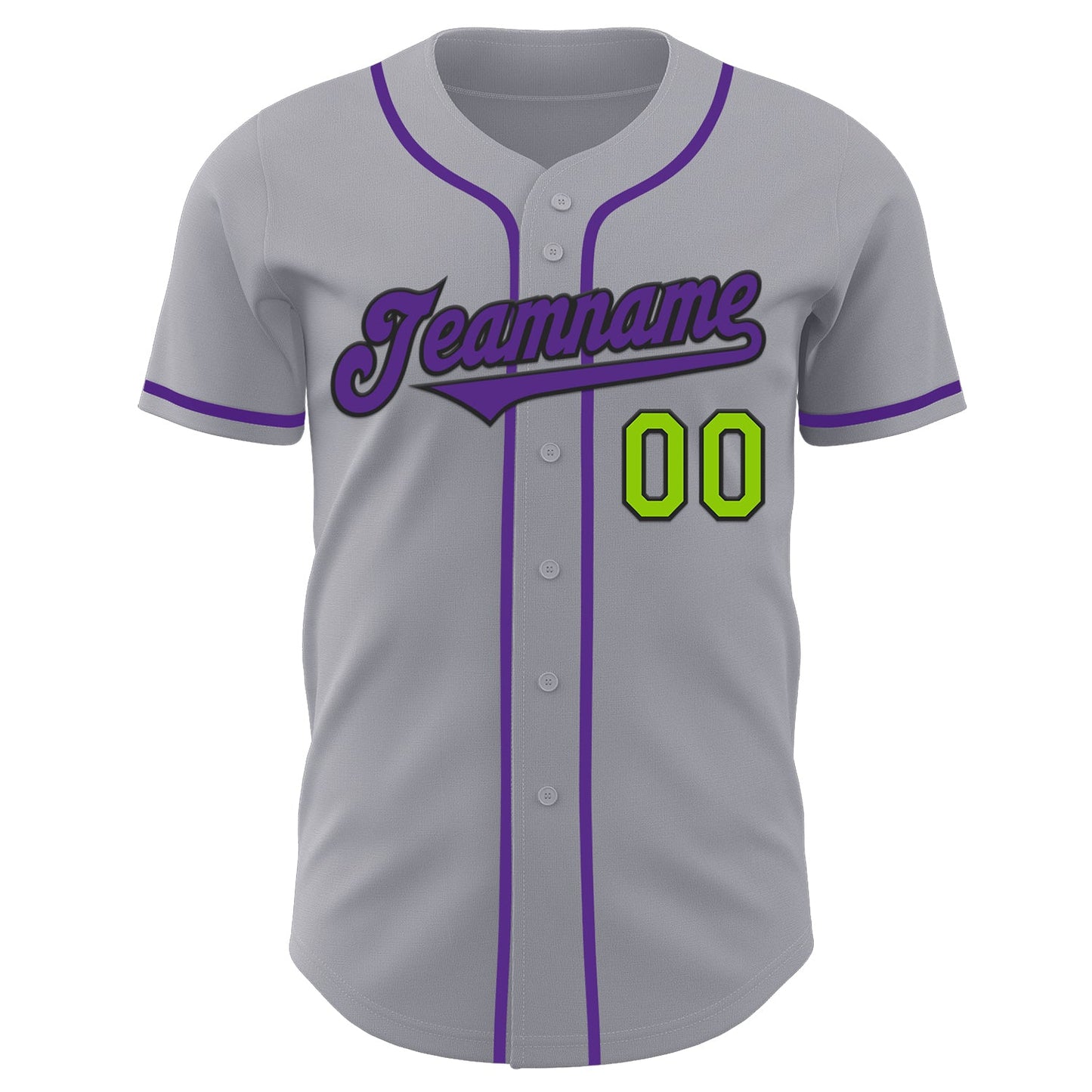 Custom Gray Neon Green Black-Purple Authentic Baseball Jersey view 2