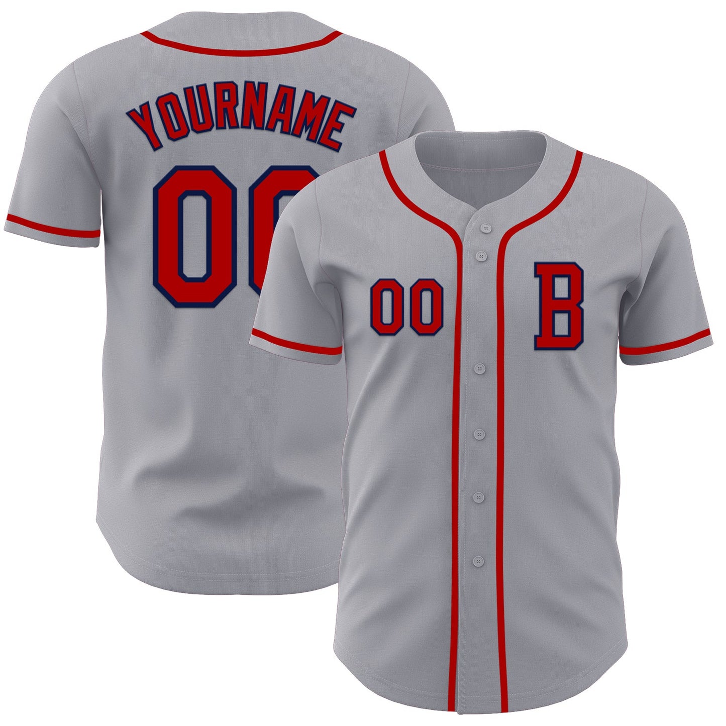 Custom Gray Red-Navy Authentic Baseball Jersey - Main View