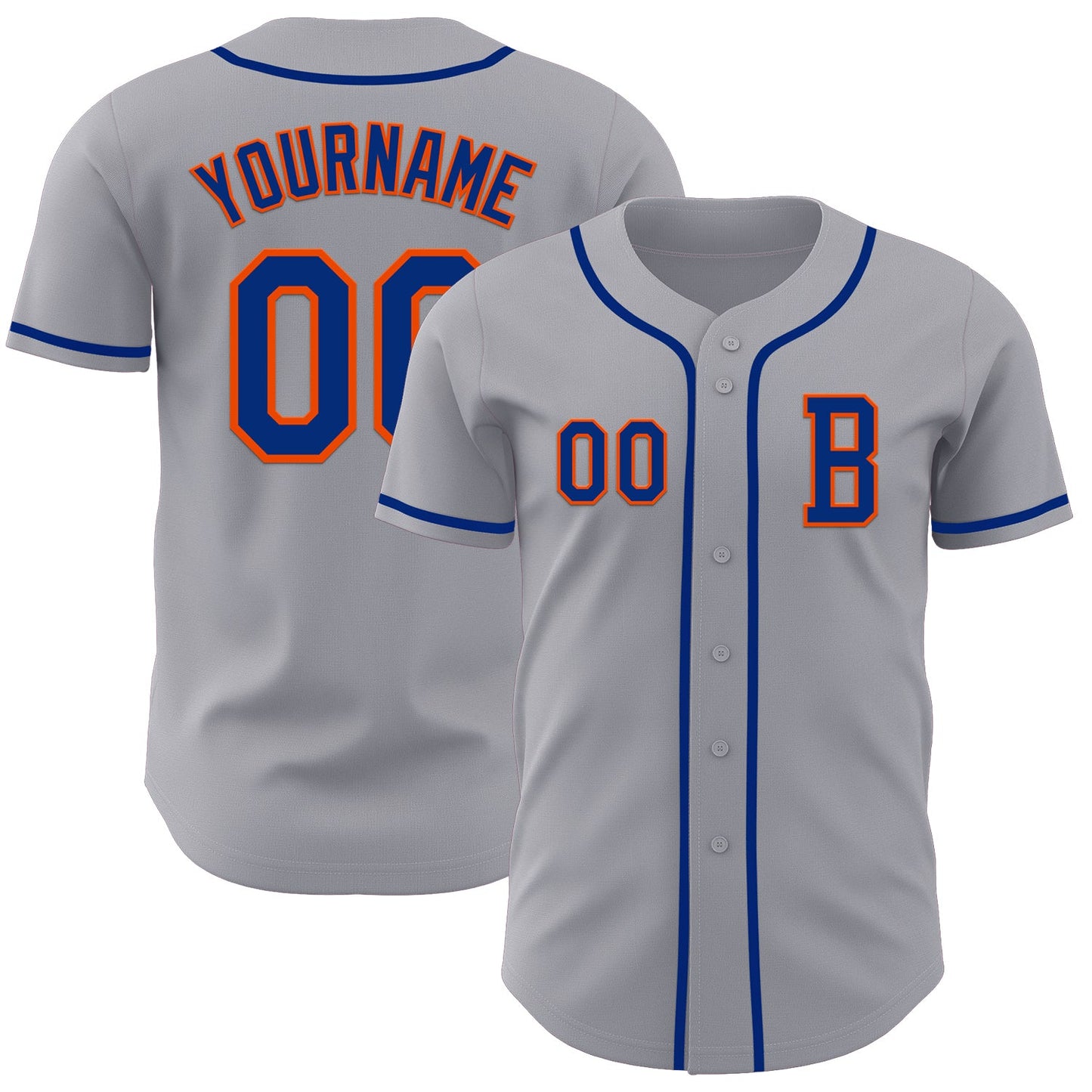 Custom Gray Royal-Orange Authentic Baseball Jersey - Main View
