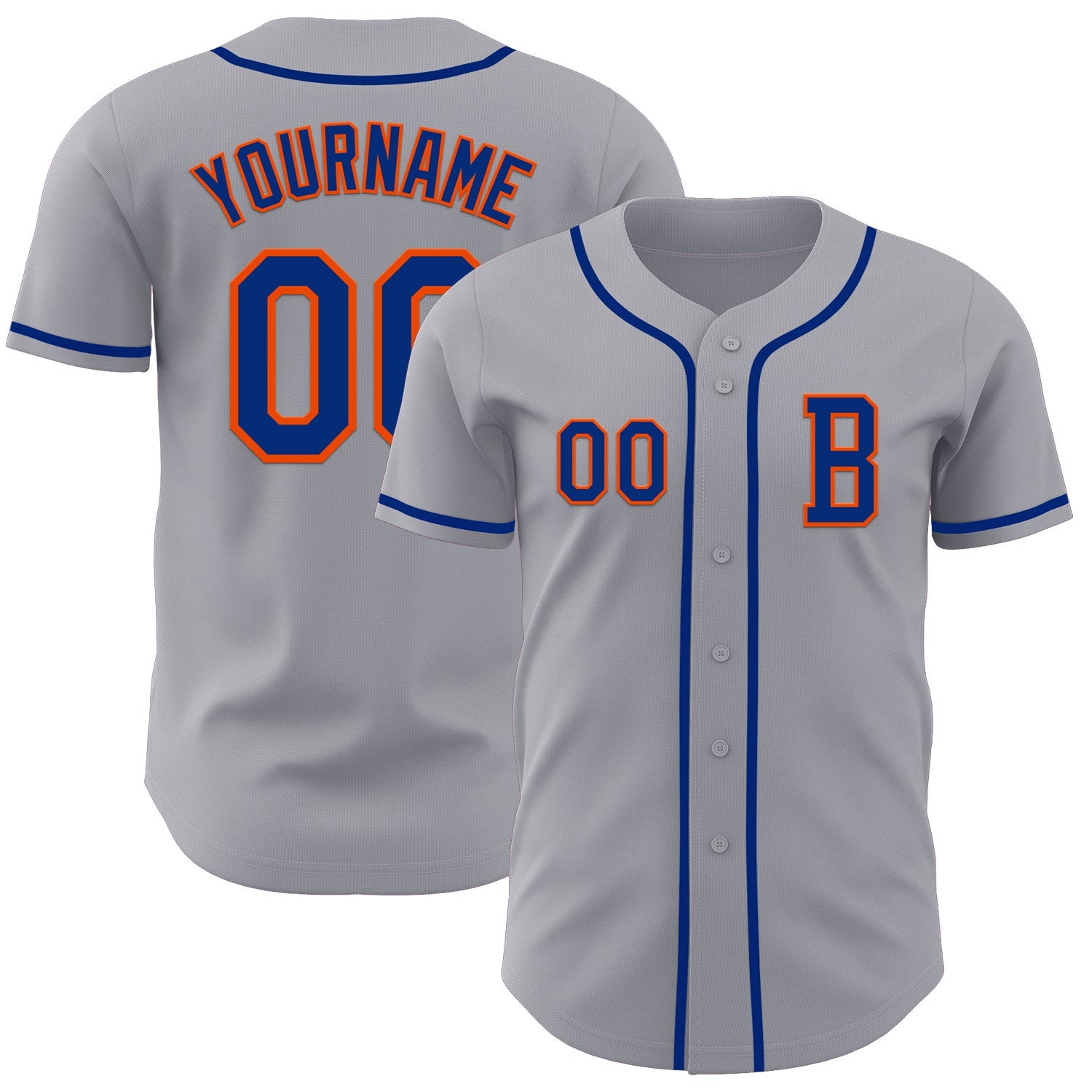 Custom Gray Royal-Orange Authentic Baseball Jersey - Main View