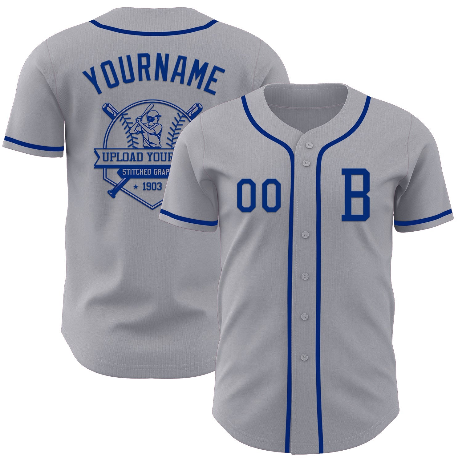 Custom Gray Royal Authentic Baseball Jersey view 5
