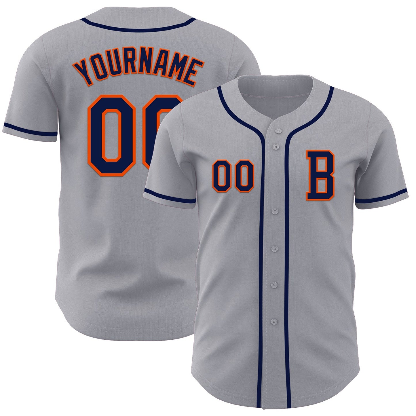 Custom Gray Navy-Orange Authentic Baseball Jersey - Main View