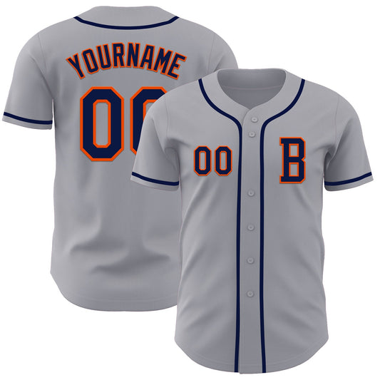 Custom Gray Navy-Orange Authentic Baseball Jersey - Main View