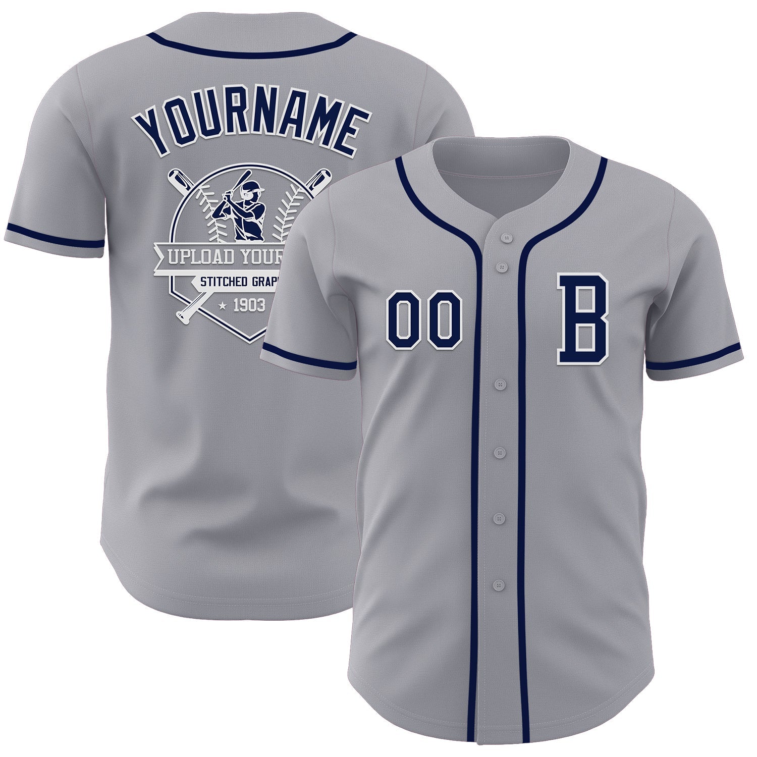 Custom Gray Navy-White Authentic Baseball Jersey view 5