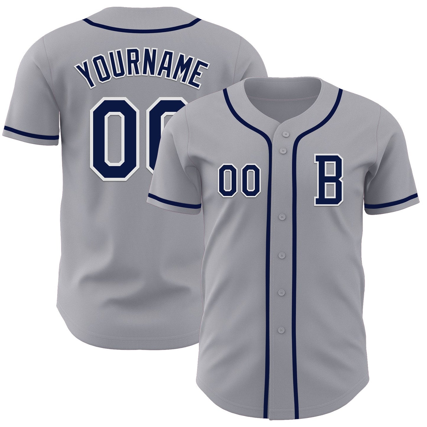 Custom Gray Navy-White Authentic Baseball Jersey - Main View