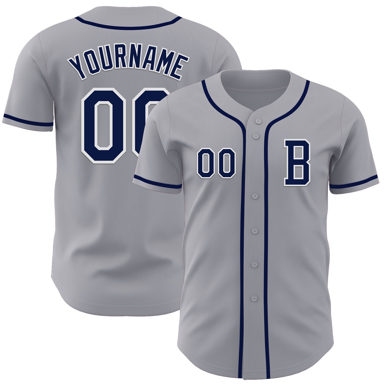 Custom Gray Navy-White Authentic Baseball Jersey - Main View