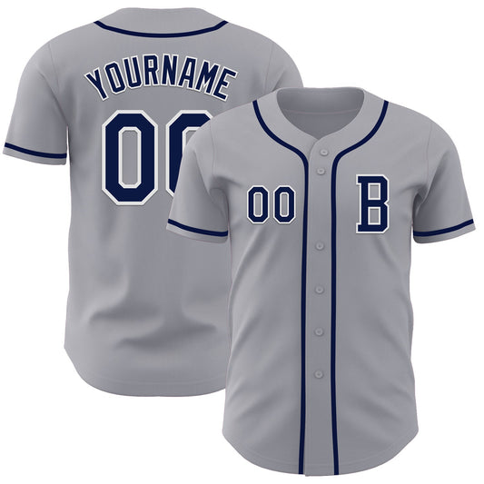 Custom Gray Navy-White Authentic Baseball Jersey - Main View