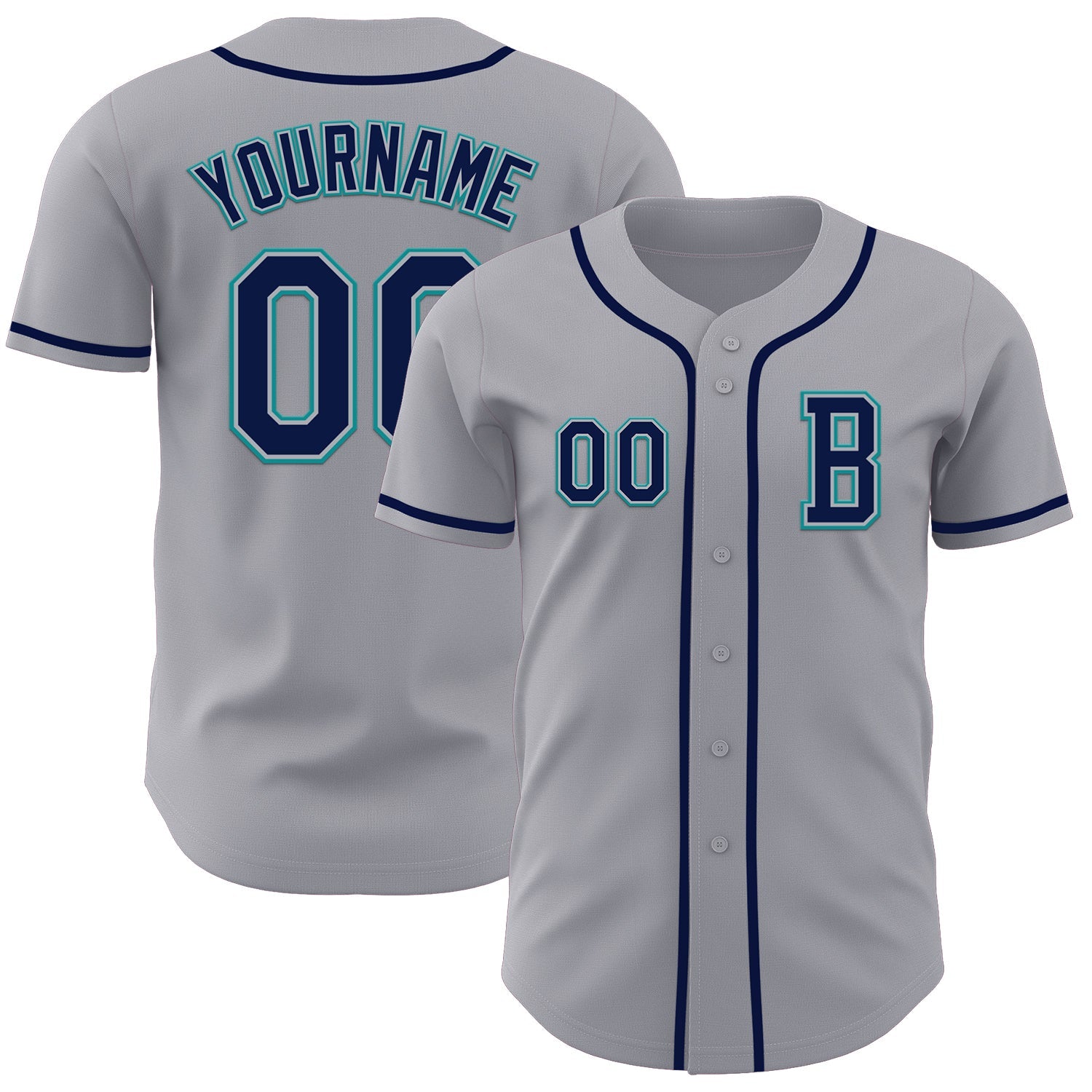Custom Gray Navy-Teal Authentic Baseball Jersey - Main View