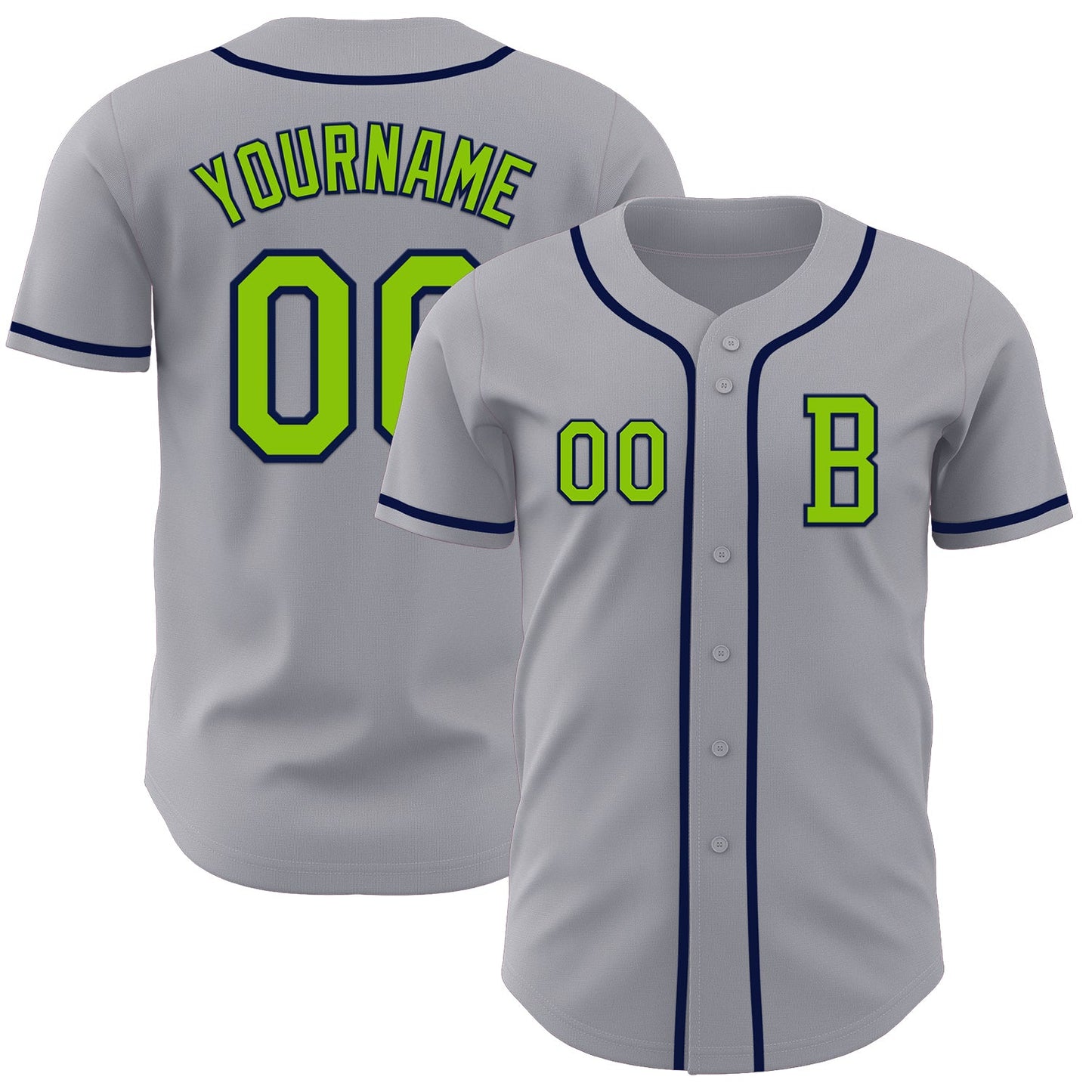 Custom Gray Neon Green-Navy Authentic Baseball Jersey - Main View
