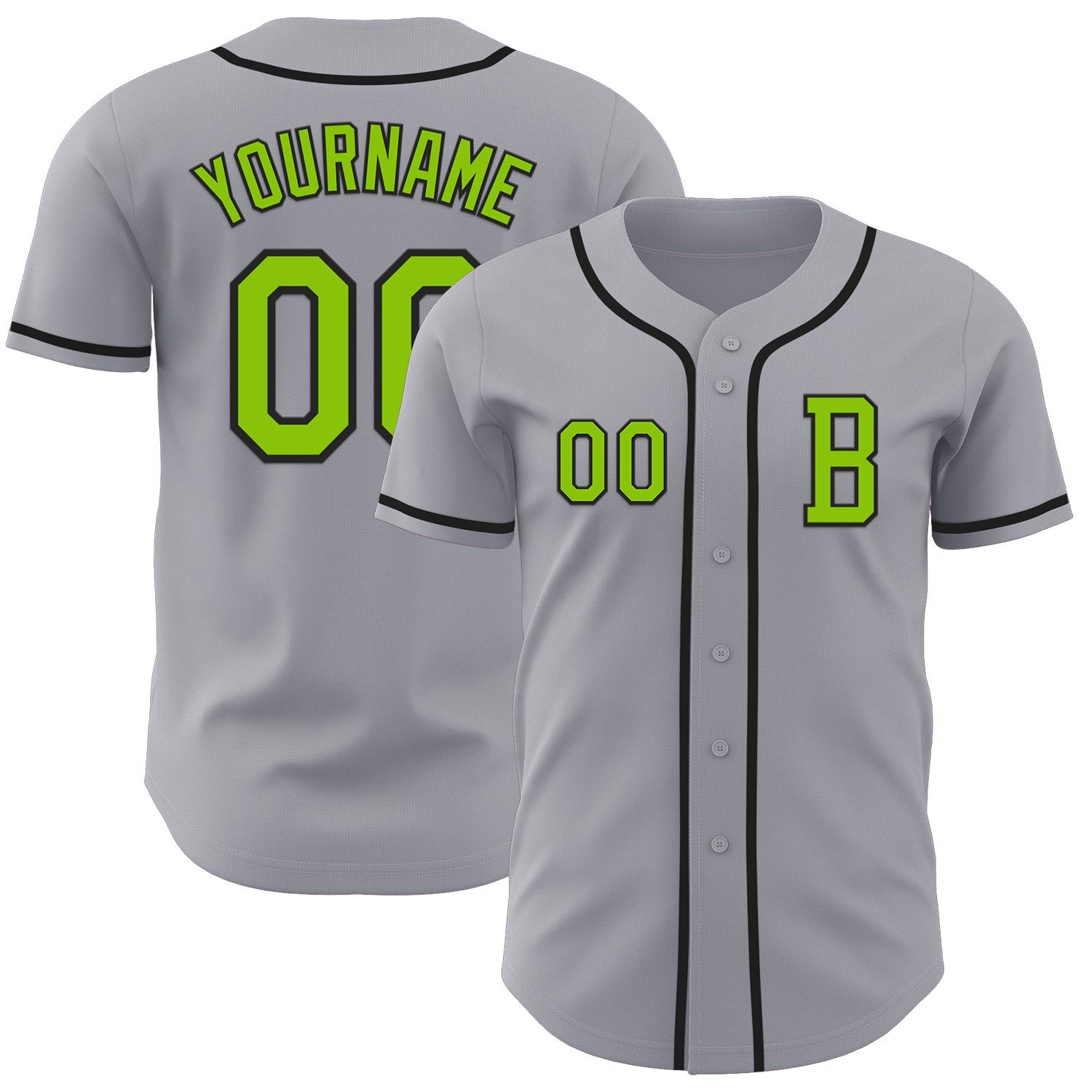 Custom Gray Neon Green-Black Authentic Baseball Jersey - Main View