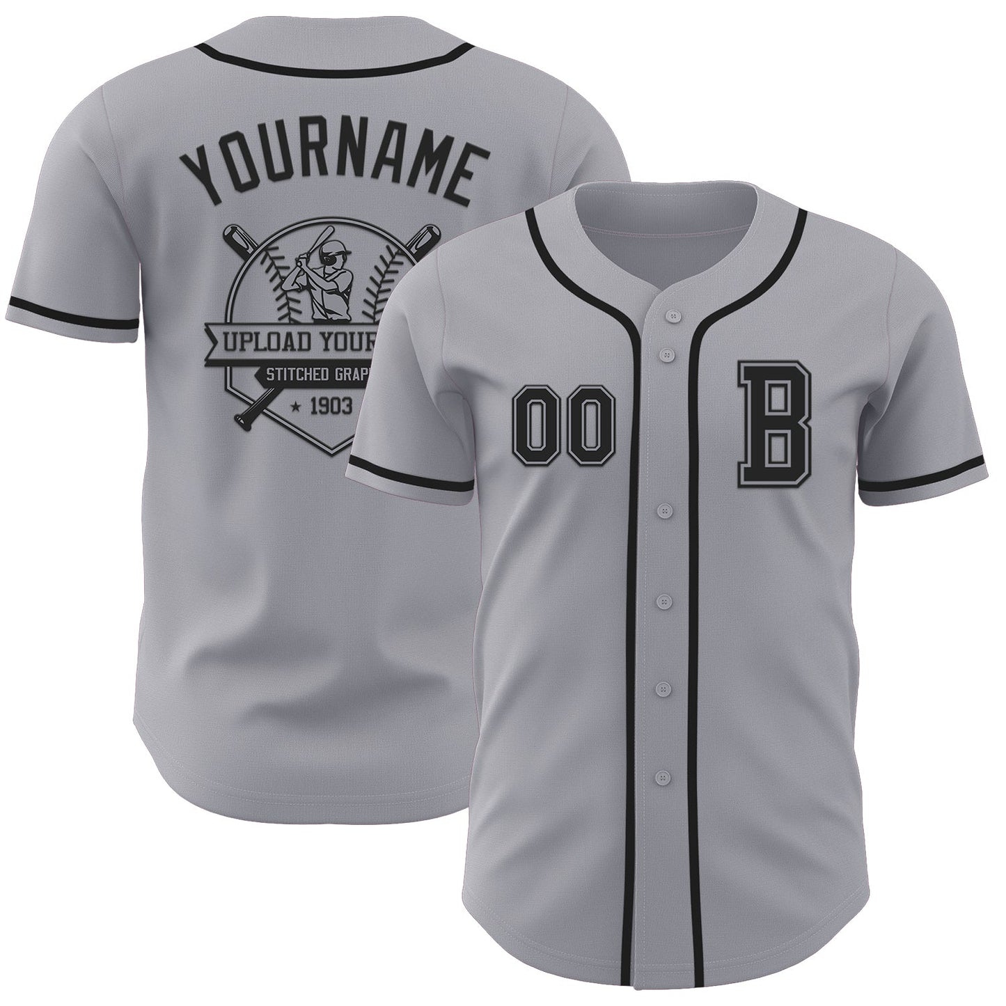 Custom Gray Black Authentic Baseball Jersey view 5