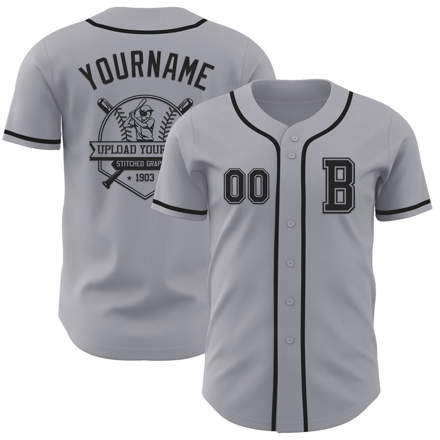 Custom Gray Black Authentic Baseball Jersey view 5