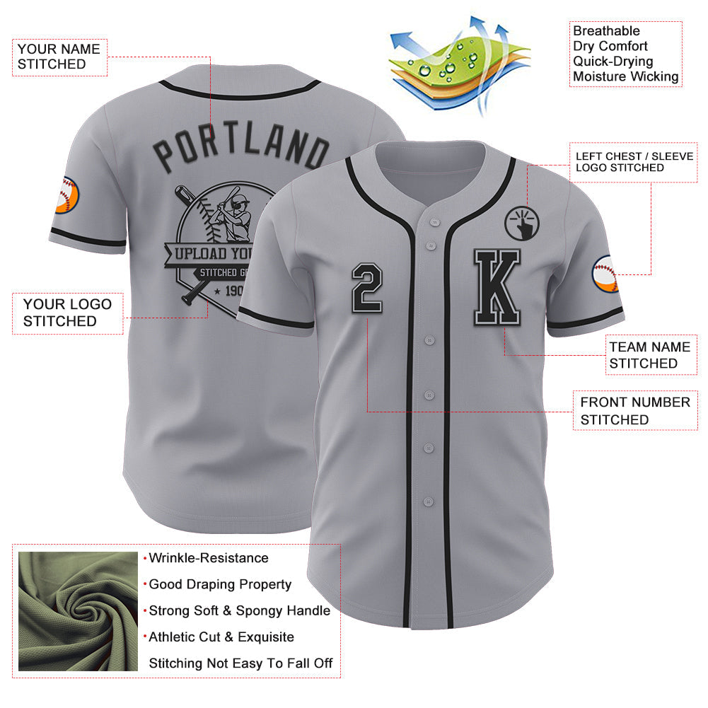 Custom Gray Black Authentic Baseball Jersey view 6