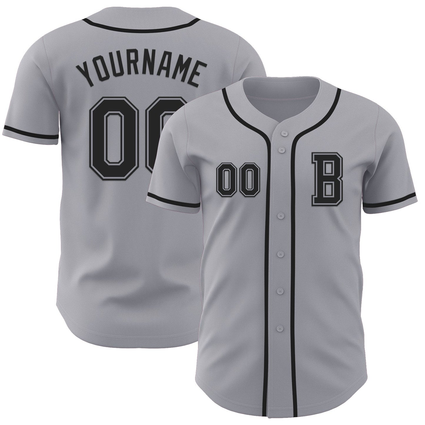 Custom Gray Black Authentic Baseball Jersey - Main View