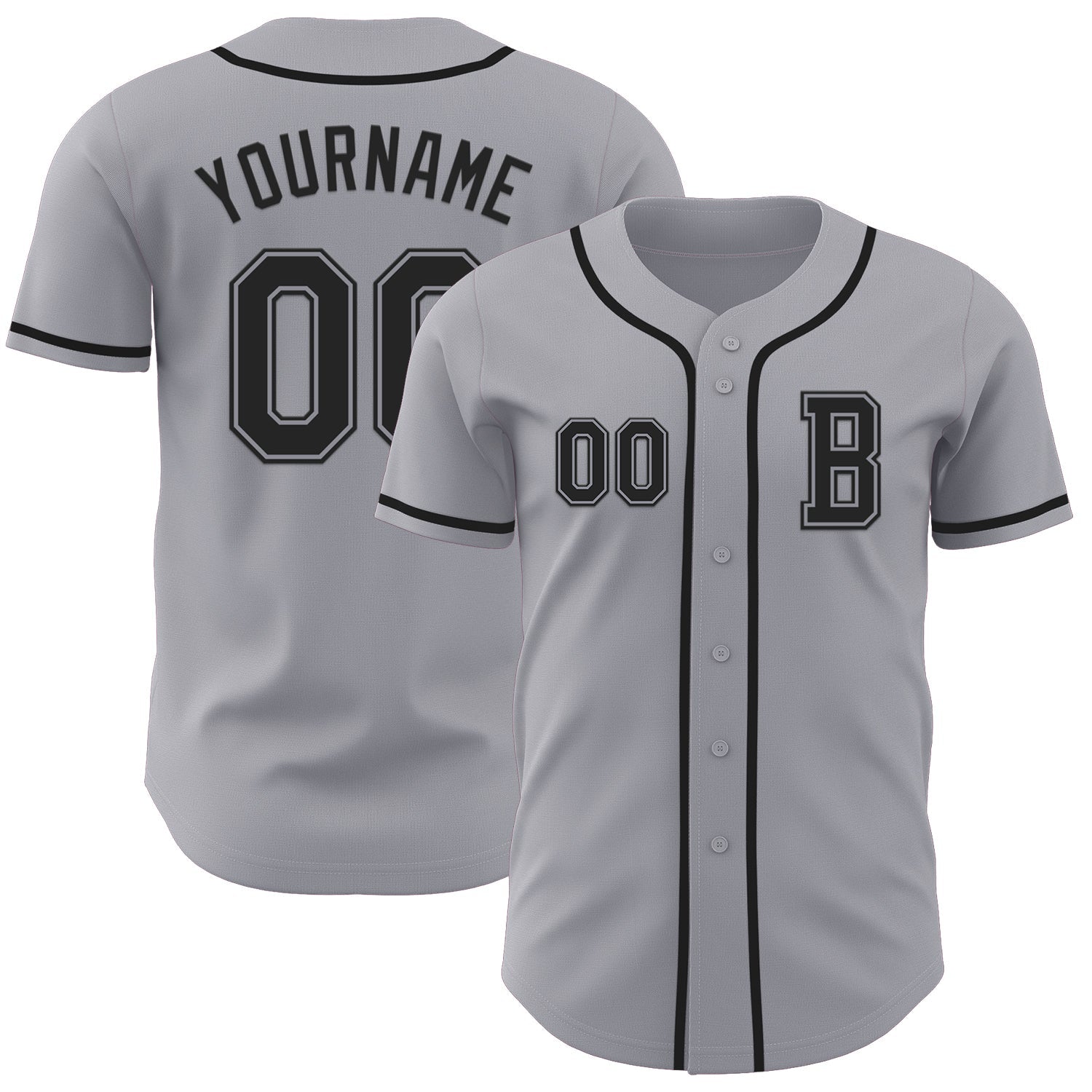 Custom Gray Black Authentic Baseball Jersey - Main View