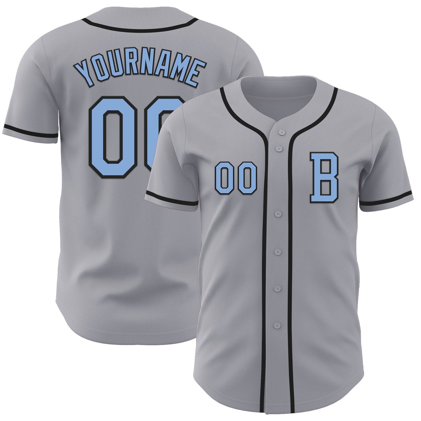 Custom Gray Light Blue-Black Authentic Baseball Jersey - Main View
