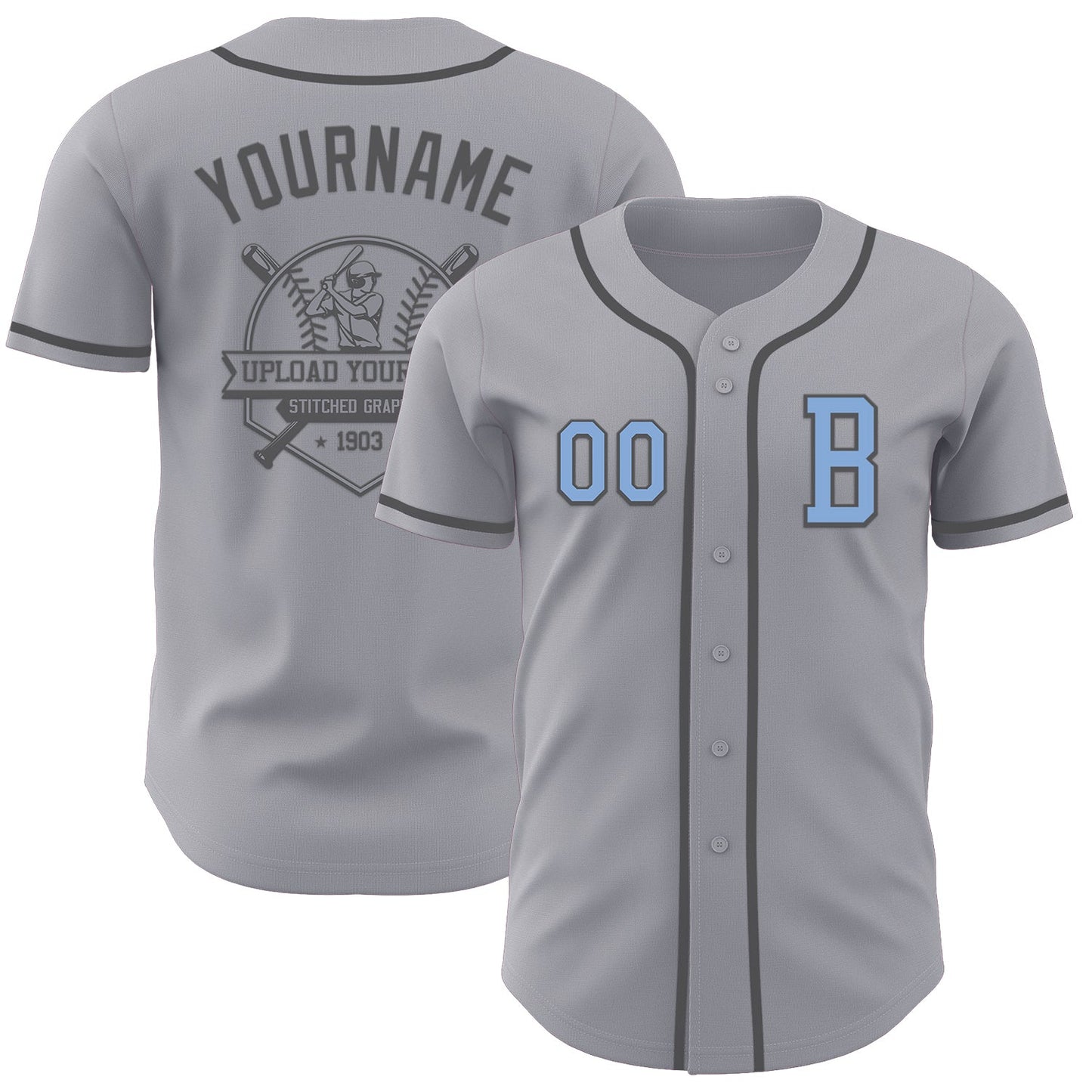 Custom Gray Light Blue-Steel Gray Authentic Baseball Jersey view 5