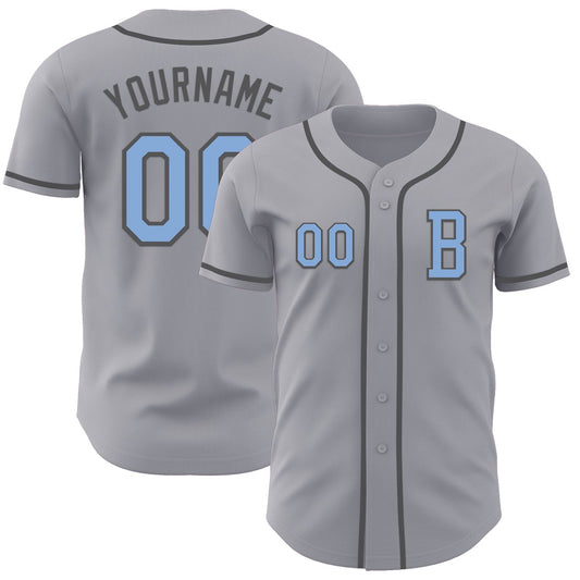 Custom Gray Light Blue-Steel Gray Authentic Baseball Jersey - Main View