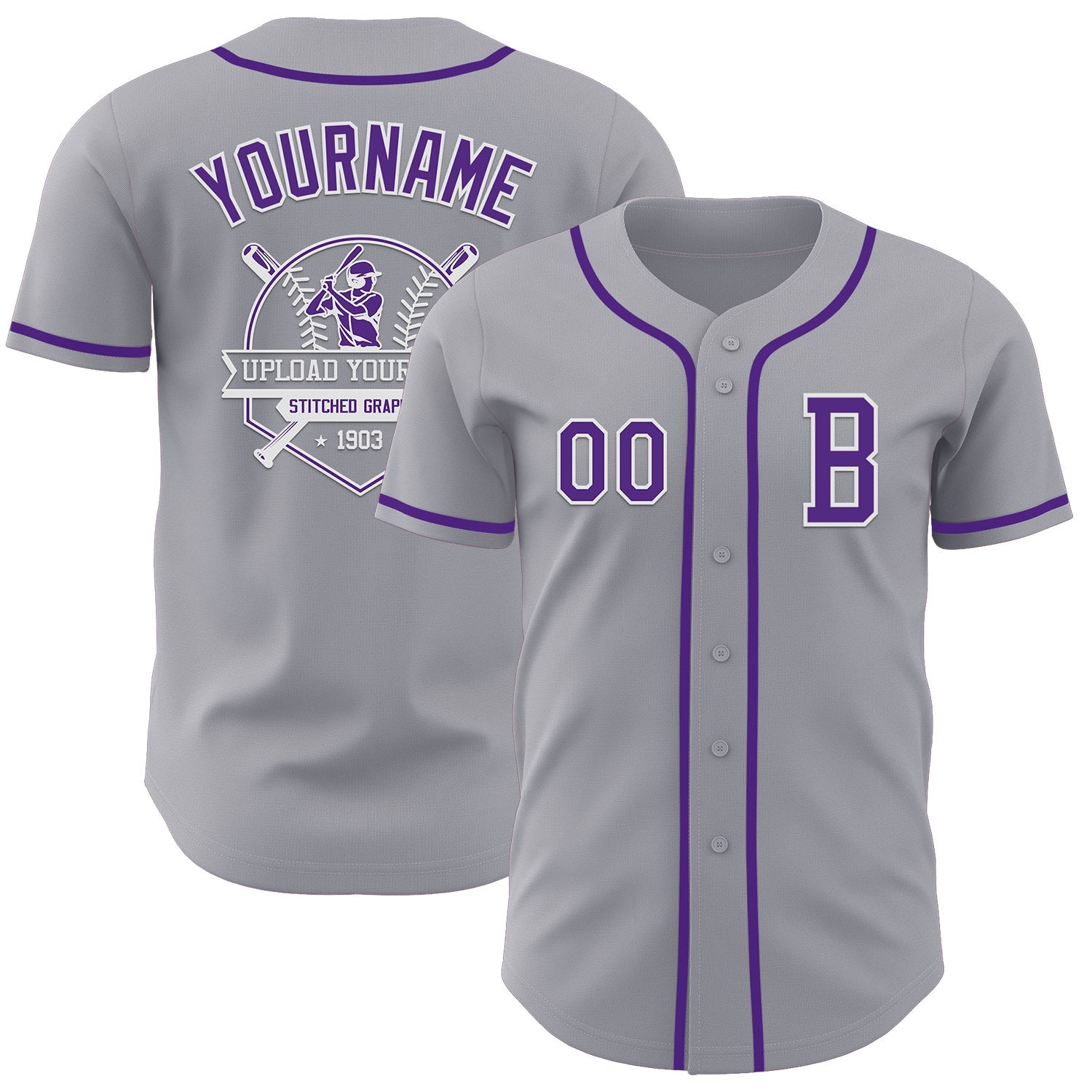 Custom Gray Purple-White Authentic Baseball Jersey view 5