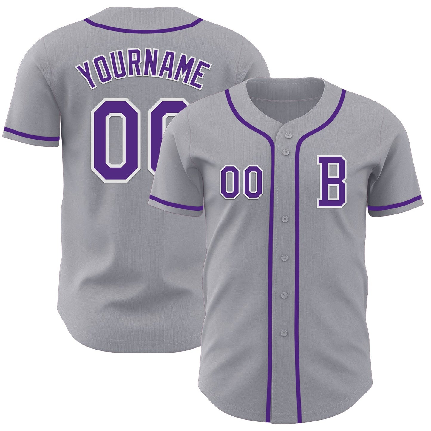 Custom Gray Purple-White Authentic Baseball Jersey - Main View