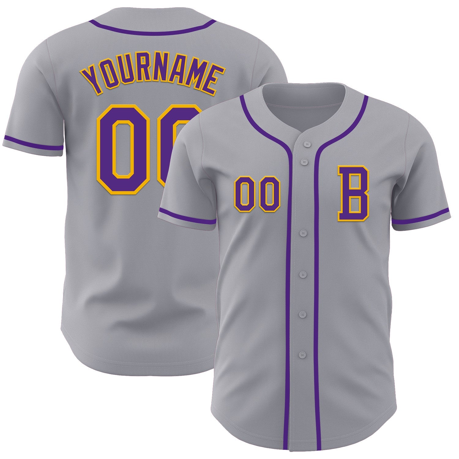 Custom Gray Purple-Gold Authentic Baseball Jersey - Main View