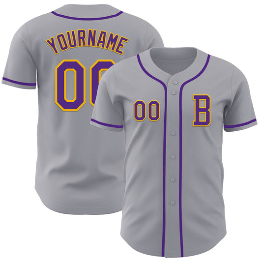 Custom Gray Purple-Gold Authentic Baseball Jersey - Main View