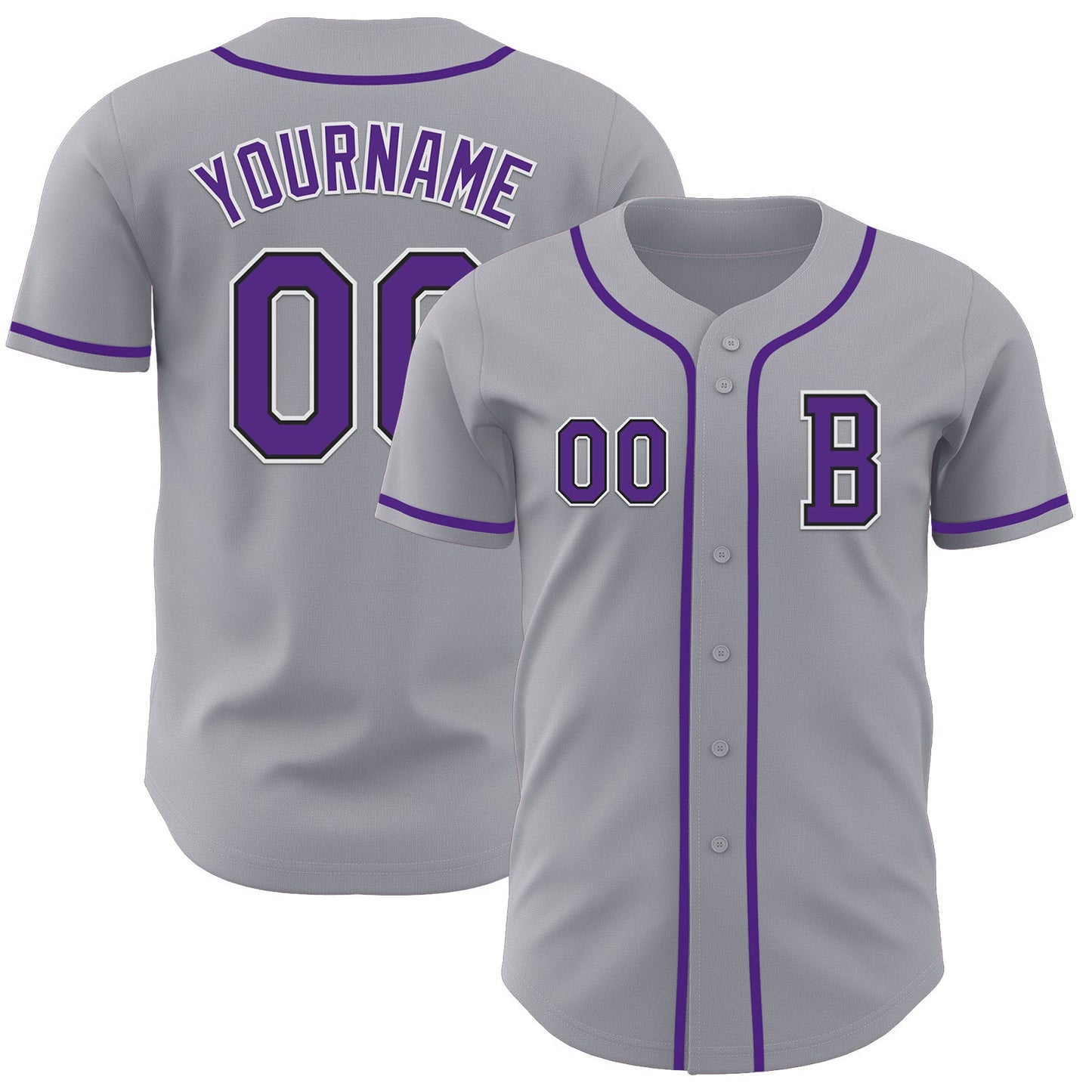 Custom Gray Purple-Black Authentic Baseball Jersey - Main View