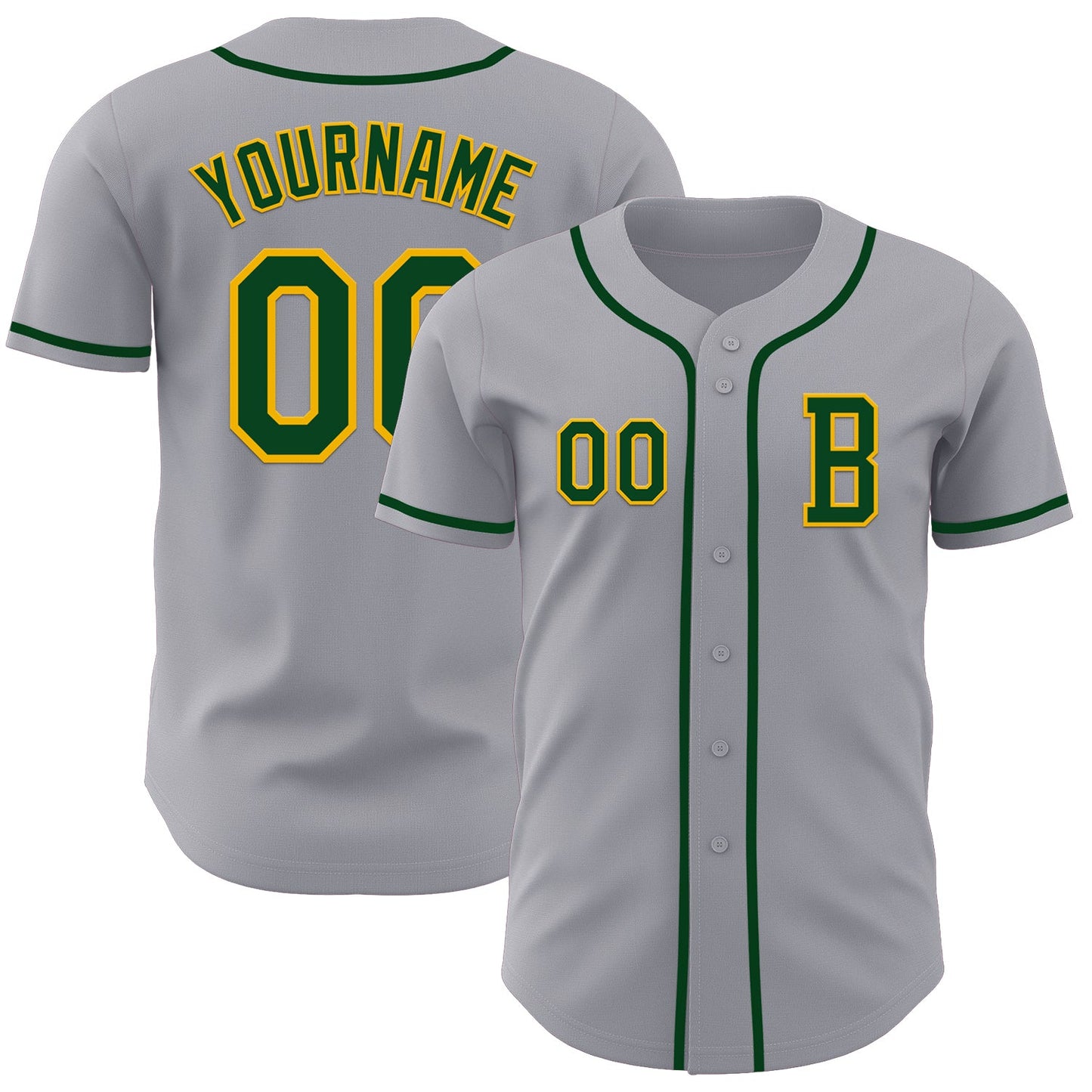 Custom Gray Green-Gold Authentic Baseball Jersey - Main View