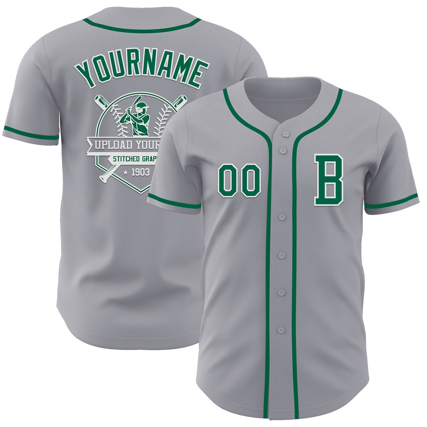 Custom Gray Kelly Green-White Authentic Baseball Jersey view 5