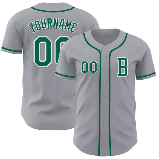 Custom Gray Kelly Green-White Authentic Baseball Jersey - Main View