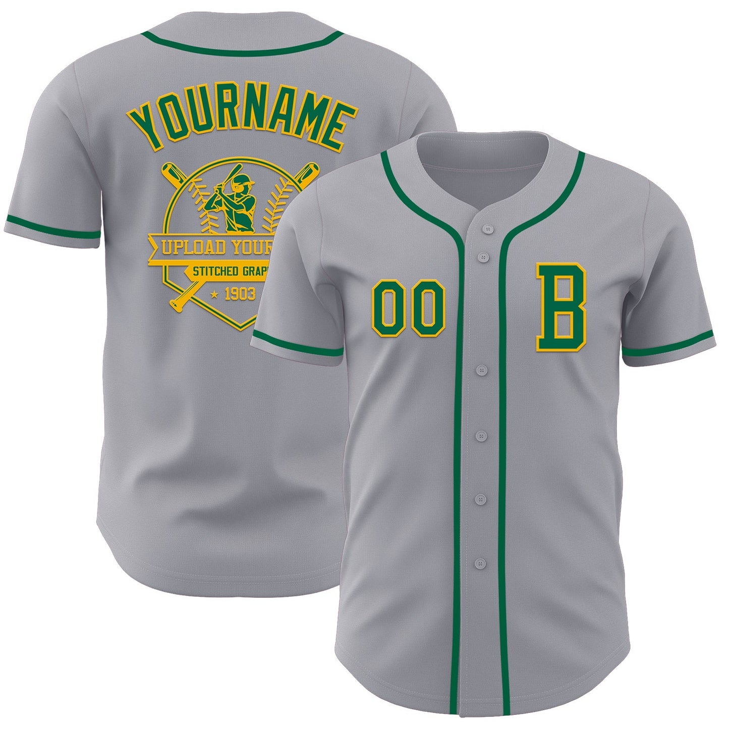 Custom Gray Kelly Green-Gold Authentic Baseball Jersey view 5