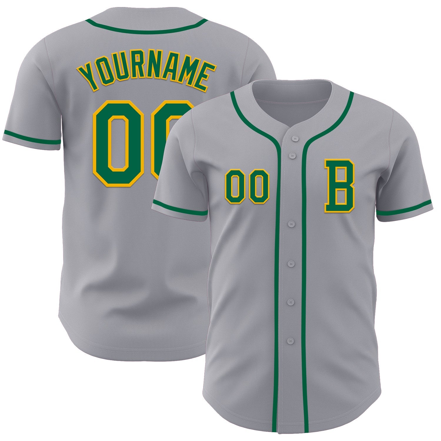 Custom Gray Kelly Green-Gold Authentic Baseball Jersey - Main View
