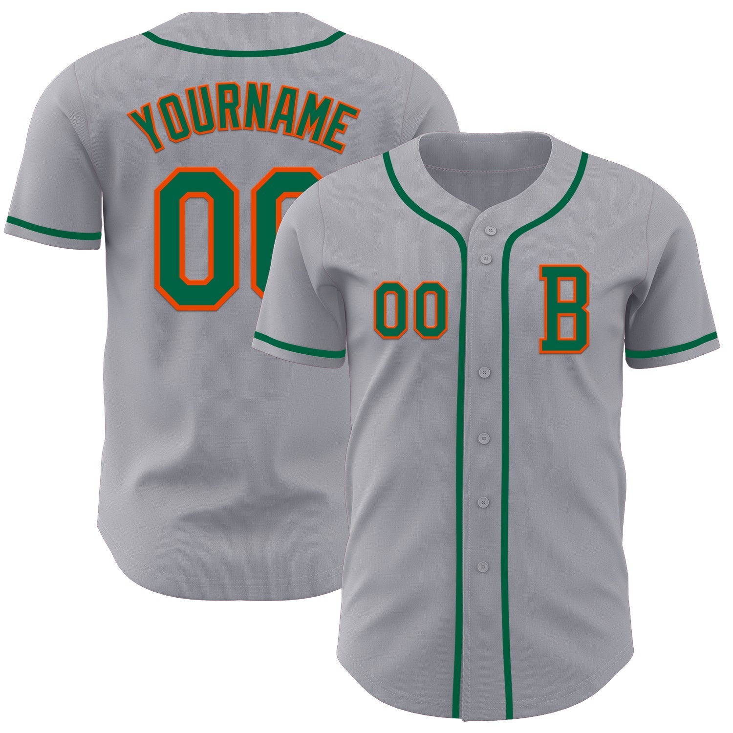 Custom Gray Kelly Green-Orange Authentic Baseball Jersey - Main View