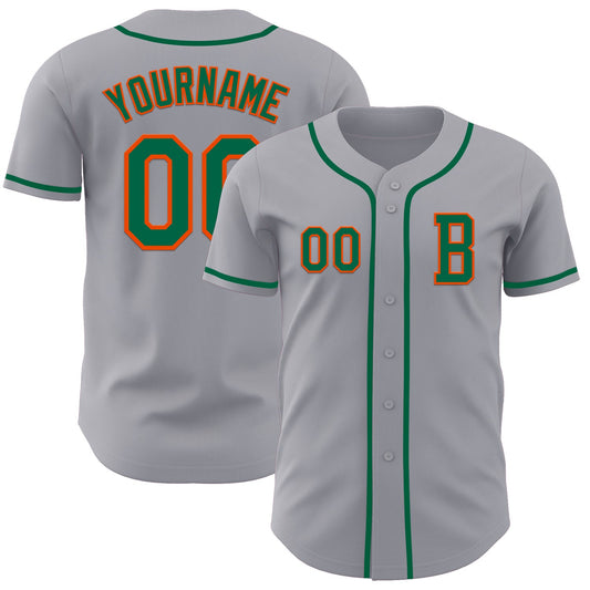 Custom Gray Kelly Green-Orange Authentic Baseball Jersey - Main View