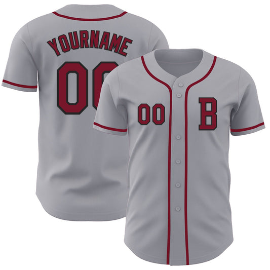 Custom Gray Crimson-Black Authentic Baseball Jersey - Main View