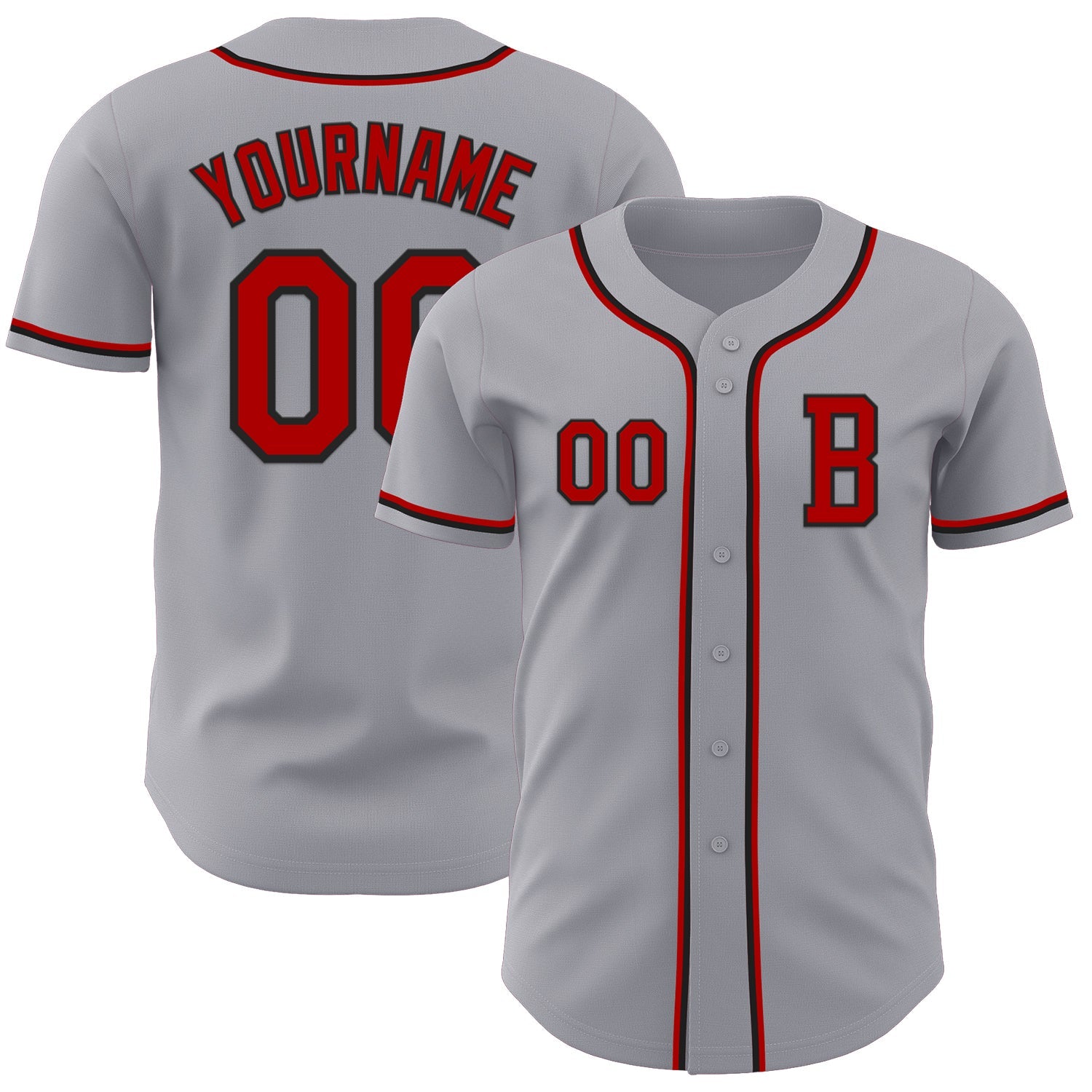 Custom Gray Red-Black Authentic Baseball Jersey - Main View