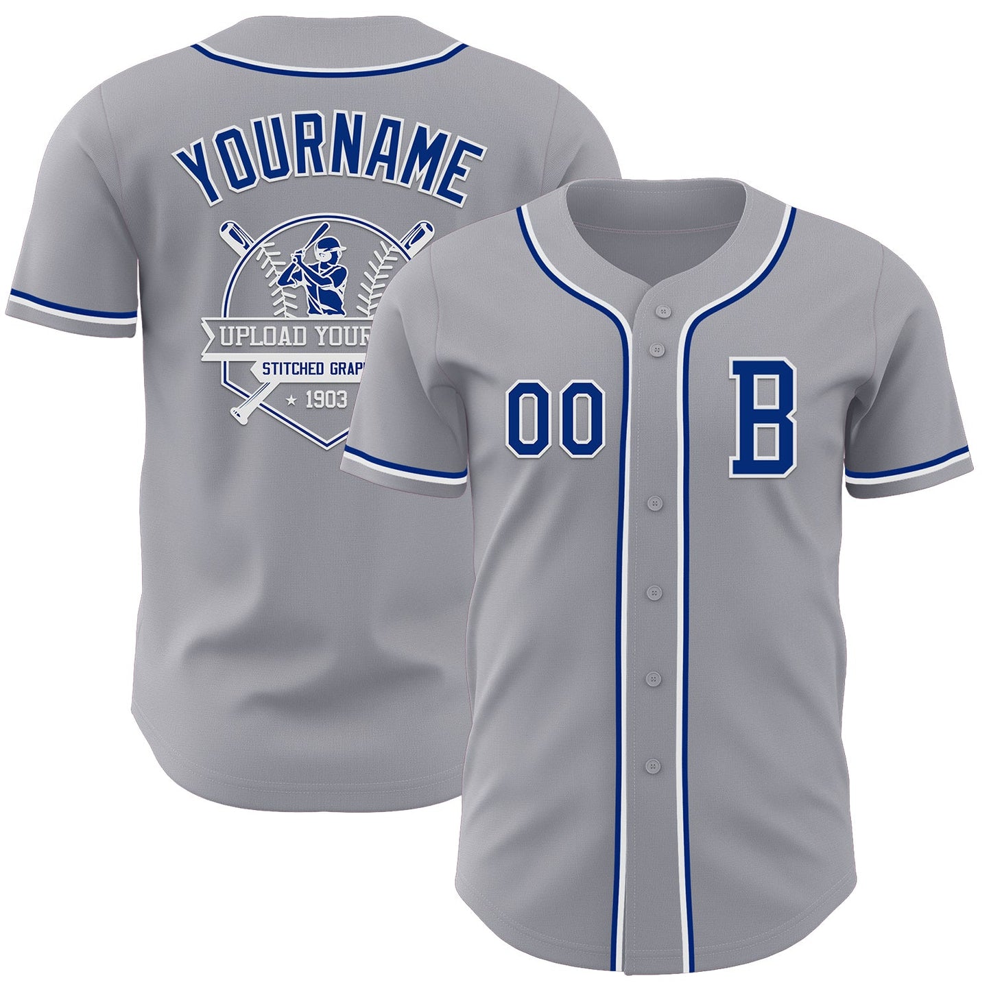 Custom Gray Royal-White Authentic Baseball Jersey view 5
